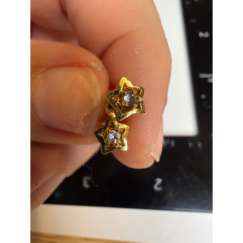 Gold Tone Star Stud Earrings Clear Stone Celestial Dainty Jewelry